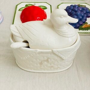 Vintage Ceramic duck gravy boat with spoon